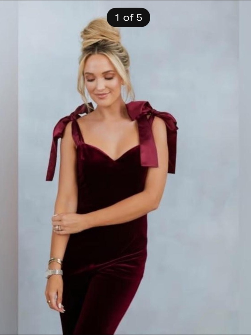 Vici Wine Velvet Bow-Shoulder Jumpsuit